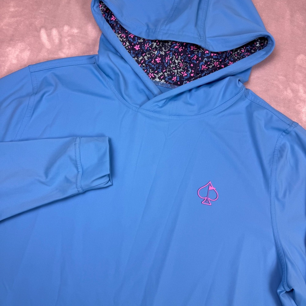 Pins & Aces Mens Golf Performance Hoodie Blue Pink Floral Hood Lining Large*